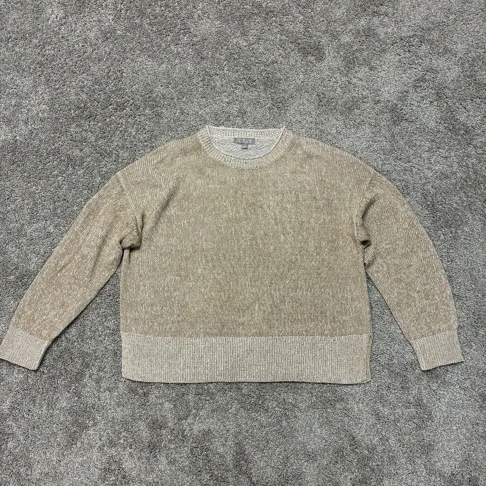 J.Crew Linen Blend Crewneck Sweater Womens L Oatmeal Tan Beach Coastal Grandma